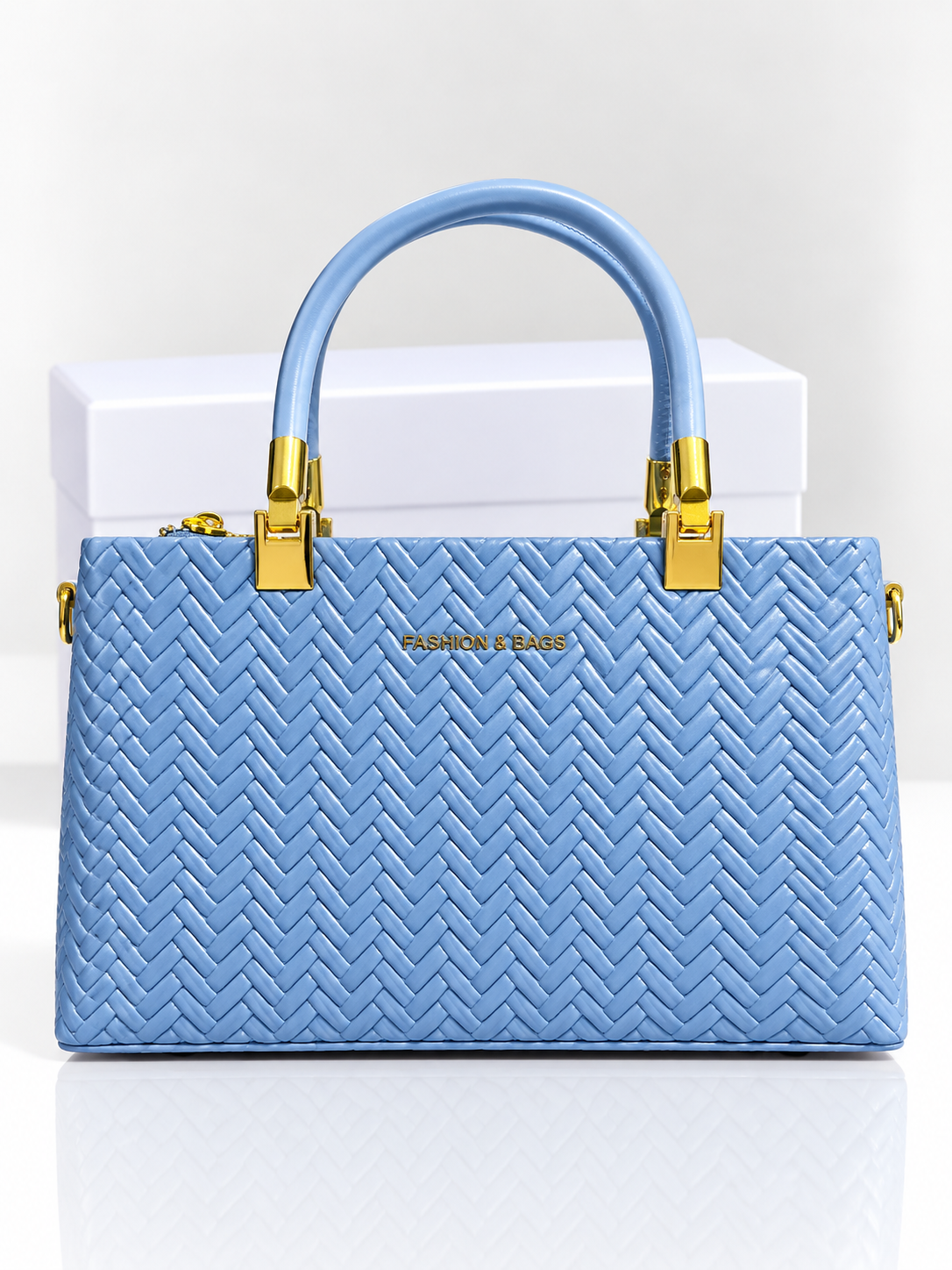 Celeste Woven Structured Handbag – Sky Blue