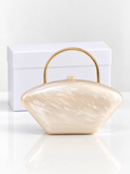 Pearl Elegance Sculpted Clutch – Ivory &amp; Gold