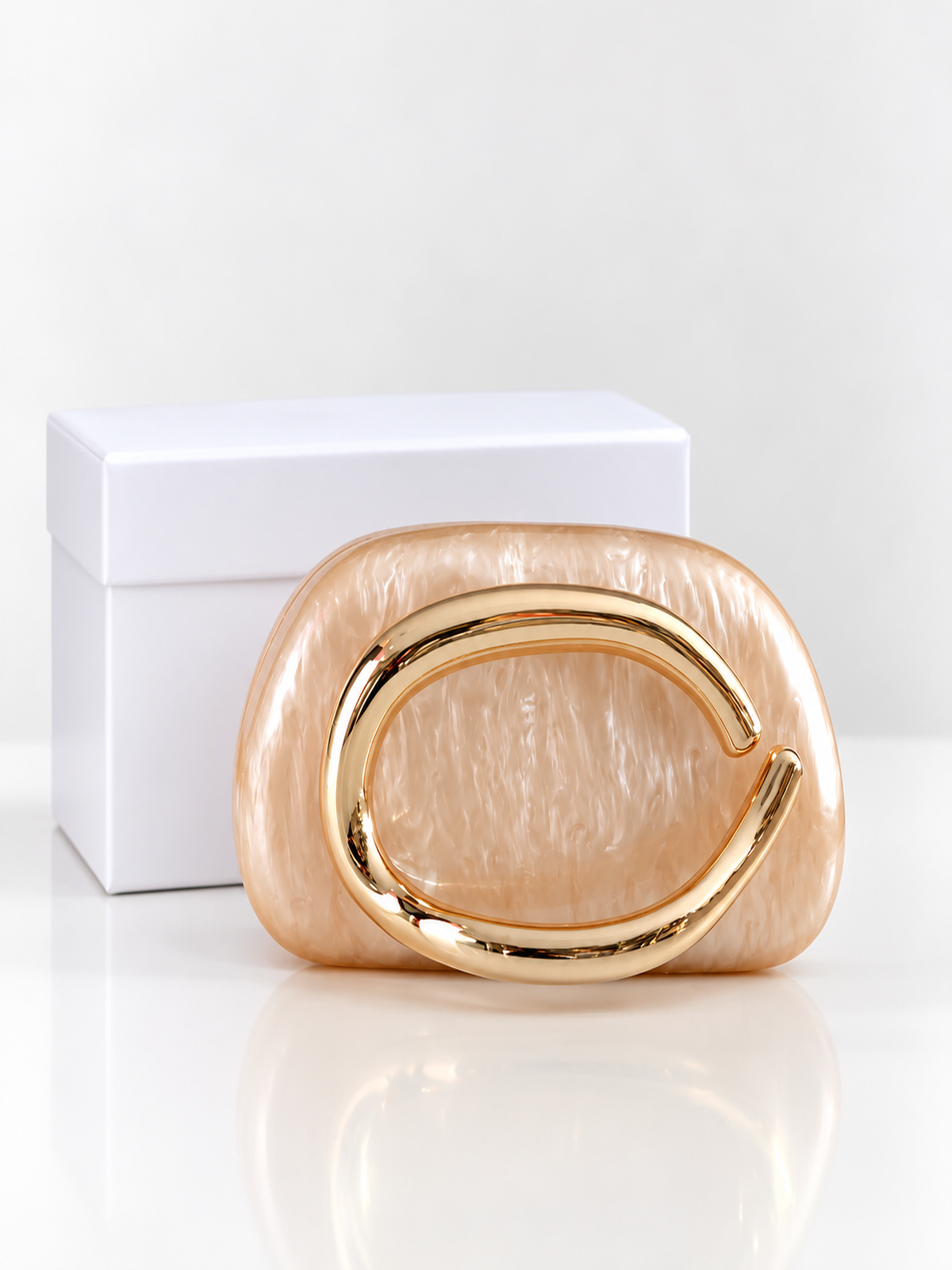 Celeste Pearl Statement Clutch – Champagne Gold