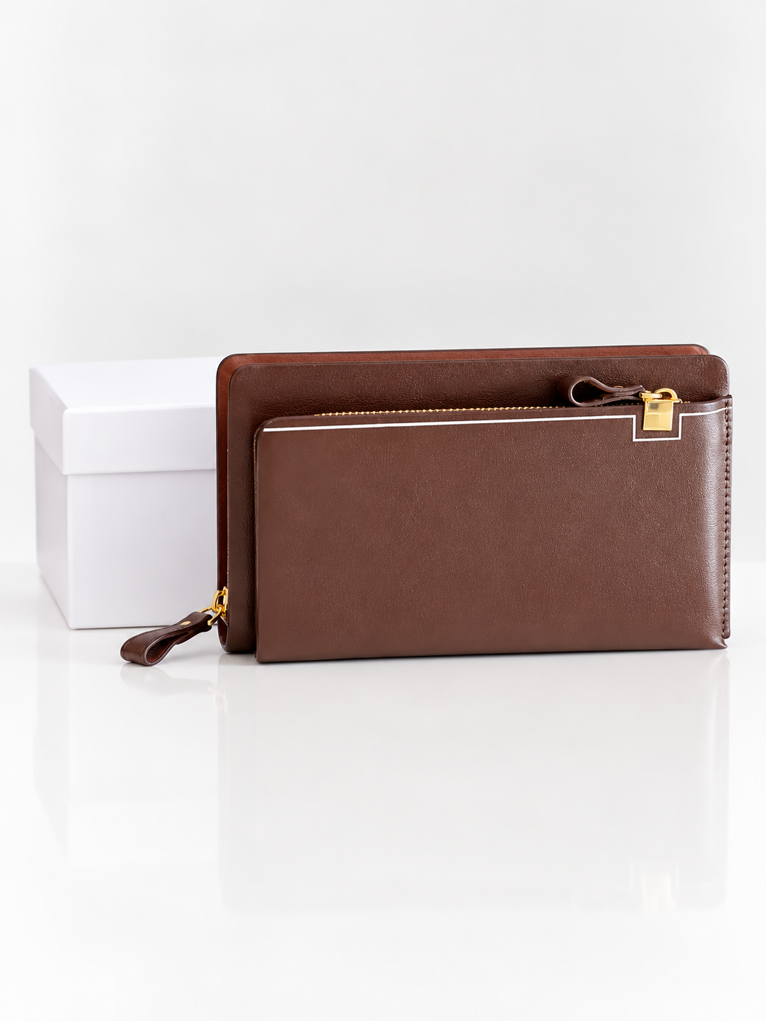 Sophia Double-Zip Purse – Chocolate Brown