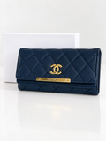 Camille Quilted Flap Purse – Midnight Navy &amp; Gold