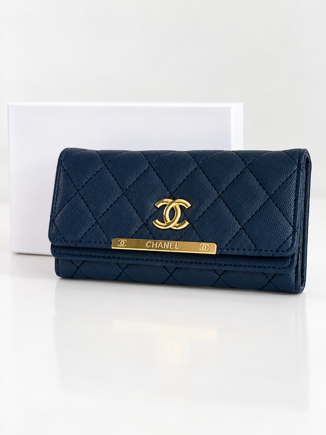 Camille Quilted Flap Purse – Midnight Navy &amp; Gold