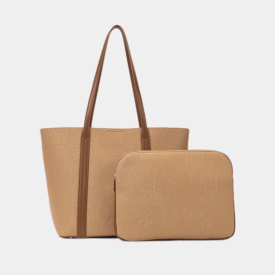 Nora 2-Piece Everyday Tote &amp; Pouch Set – Camel Beige